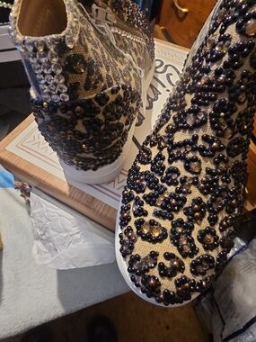 Embellished Leopard-Print Slip-On Sneakers - Gold/Black